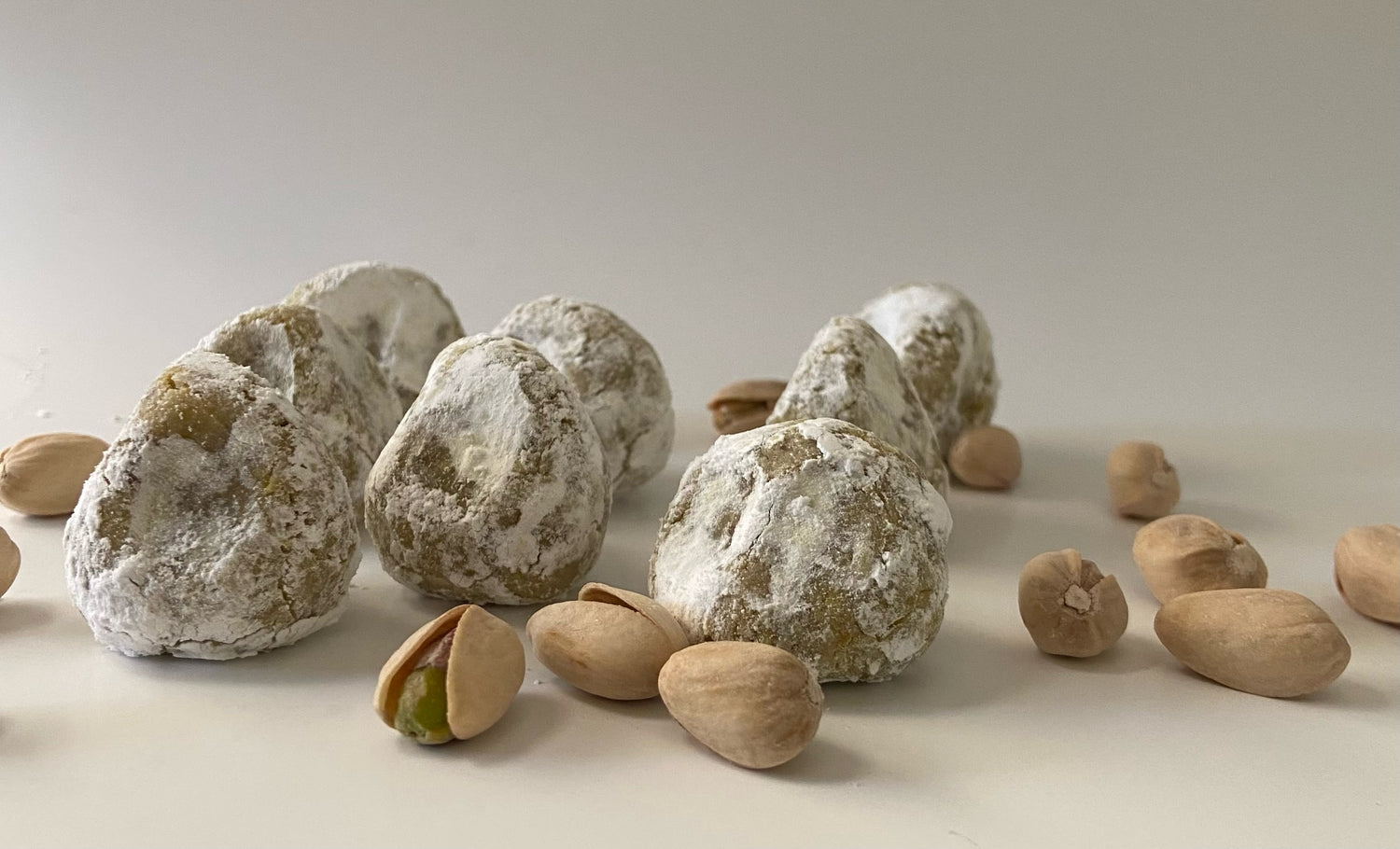 Italian style gluten free Soft almond cookies pistachio flavor with some pistachios nuts